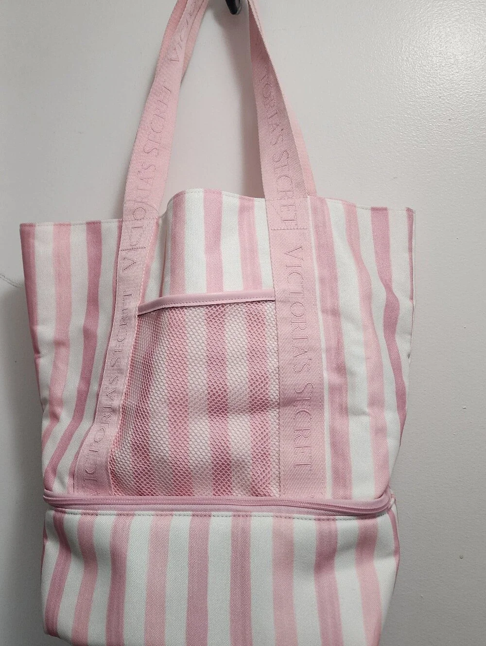 Victoria's Secret Pink & White Striped Canvas Tote